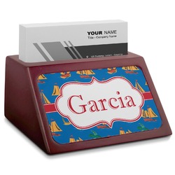 Boats & Palm Trees Red Mahogany Business Card Holder (Personalized)