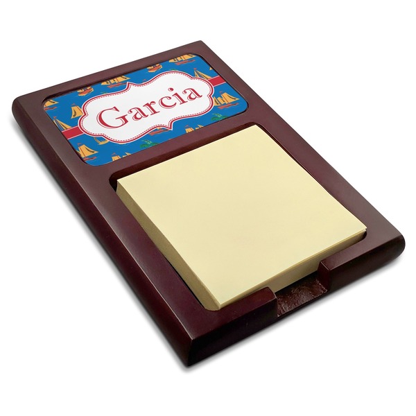 Custom Boats & Palm Trees Red Mahogany Sticky Note Holder (Personalized)