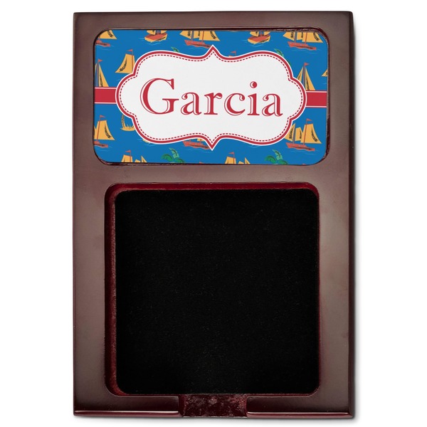 Boats & Palm Trees Red Mahogany Sticky Note Holder - Flat