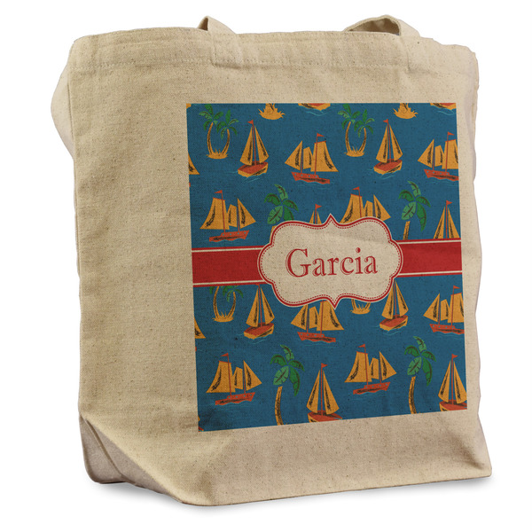 Custom Boats & Palm Trees Reusable Cotton Grocery Bag - Single (Personalized)
