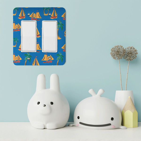Boats & Palm Trees Rocker Light Switch Covers - Double - IN CONTEXT