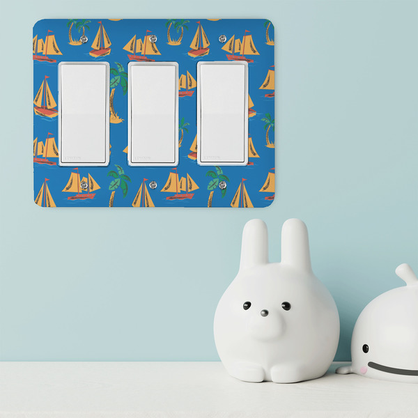Boats & Palm Trees Rocker Light Switch Covers - Triple - IN CONTEXT