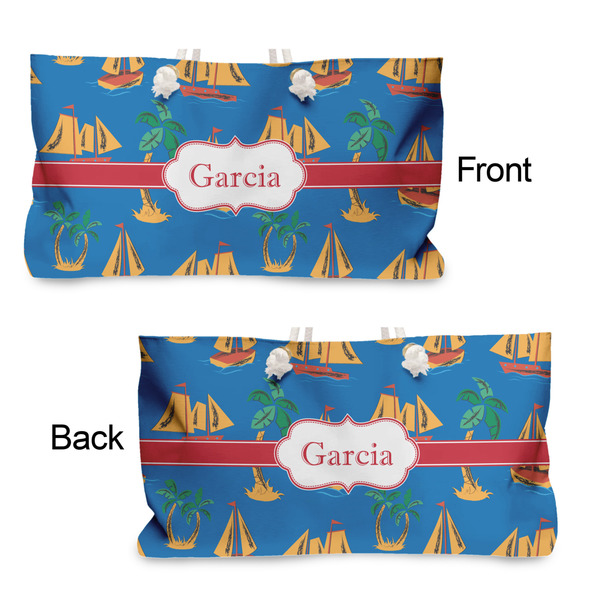 Boats & Palm Trees Large Rope Tote - From & Back View