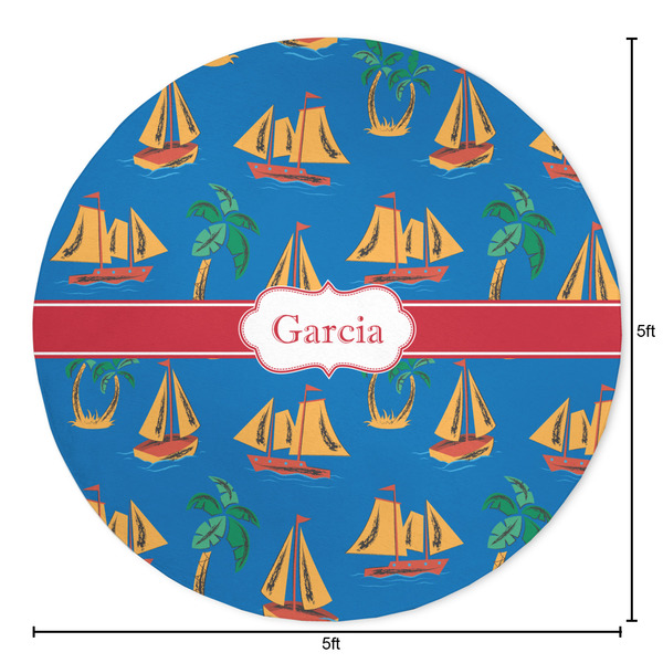 Boats & Palm Trees Round Area Rug - Size