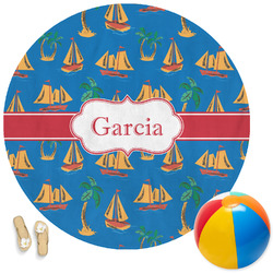 Boats & Palm Trees Round Beach Towel (Personalized)