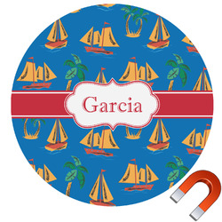 Boats & Palm Trees Round Car Magnet - 6" (Personalized)