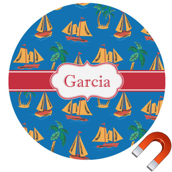 Custom Boats & Palm Trees Round Car Magnet - 10" (Personalized)