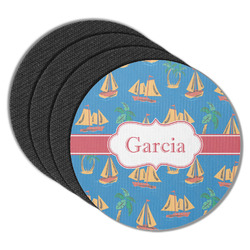 Boats & Palm Trees Round Rubber Backed Coasters - Set of 4 (Personalized)