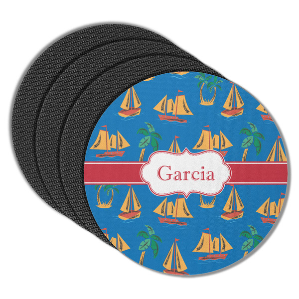 Boats & Palm Trees Round Coaster Rubber Back - Main