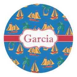Boats & Palm Trees Round Decal - Medium (Personalized)