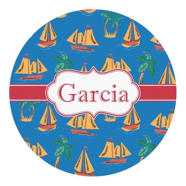 Custom Boats & Palm Trees Round Decal - Large (Personalized)