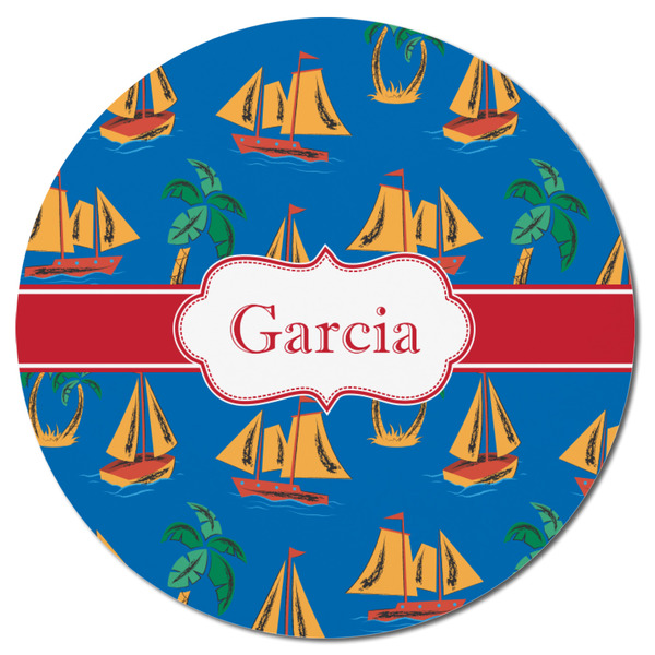 Boats & Palm Trees Round Fridge Magnet - FRONT