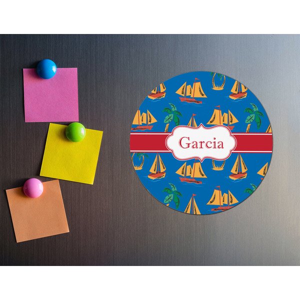 Boats & Palm Trees Round Fridge Magnet - LIFESTYLE