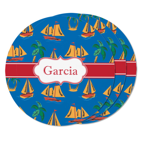 Boats & Palm Trees Round Fridge Magnet - THREE