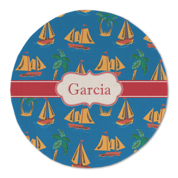 Custom Boats & Palm Trees Round Linen Placemat (Personalized)