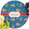 Boats & Palm Trees Round Linen Placemats - Front (w flowers)