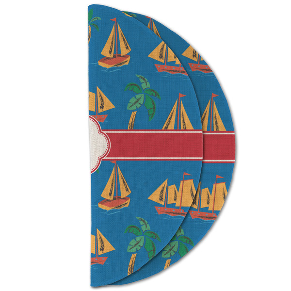 Boats & Palm Trees Round Linen Placemats - HALF FOLDED (double sided)