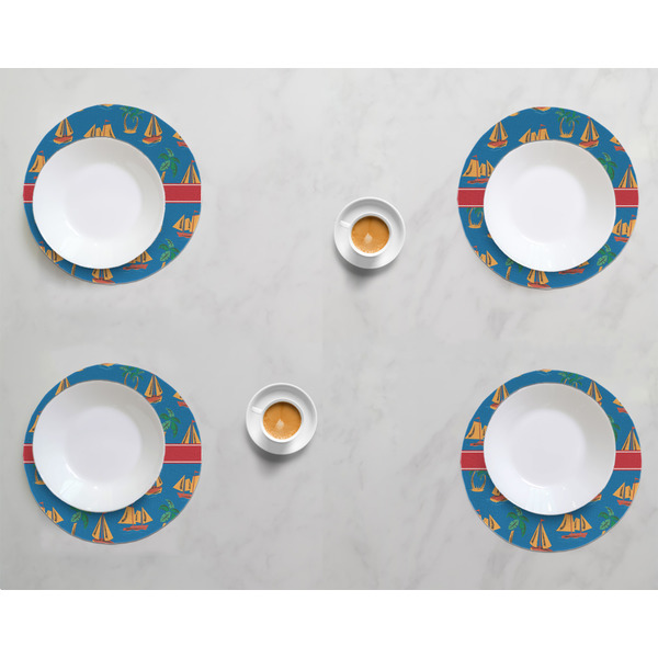 Boats & Palm Trees Round Linen Placemats - LIFESTYLE (set of 4)