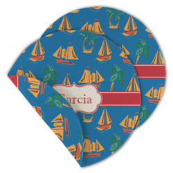 Boats & Palm Trees Round Linen Placemat - Double Sided - Set of 4 (Personalized)