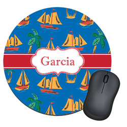 Boats & Palm Trees Round Mouse Pad (Personalized)