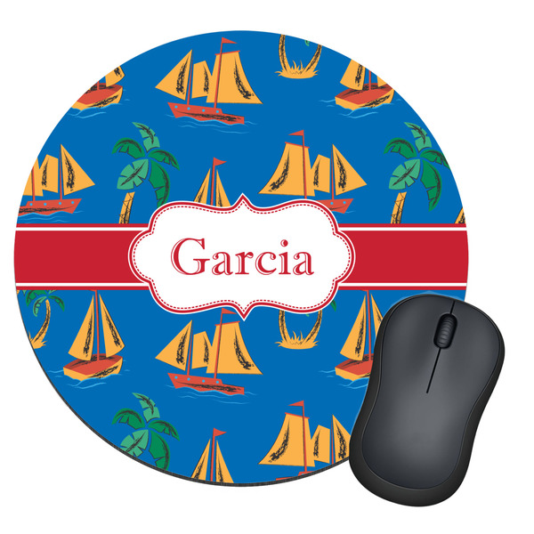 Custom Boats & Palm Trees Round Mouse Pad (Personalized)