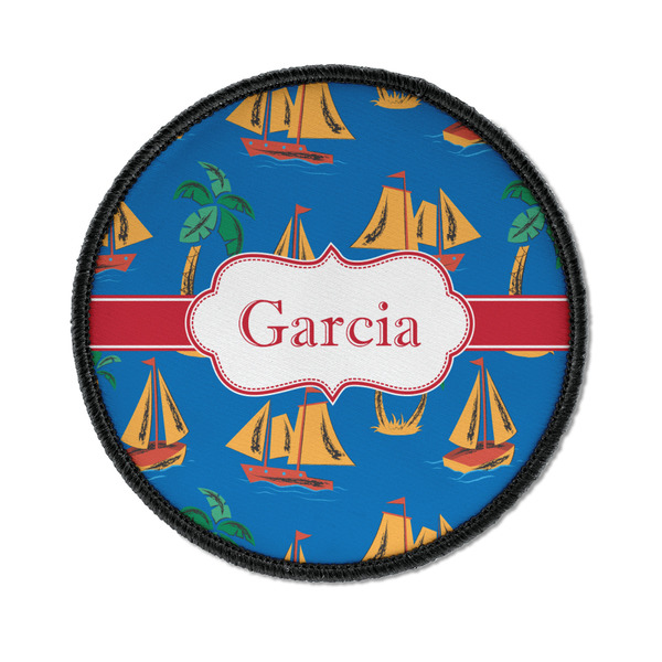 Custom Boats & Palm Trees Iron On Round Patch w/ Name or Text
