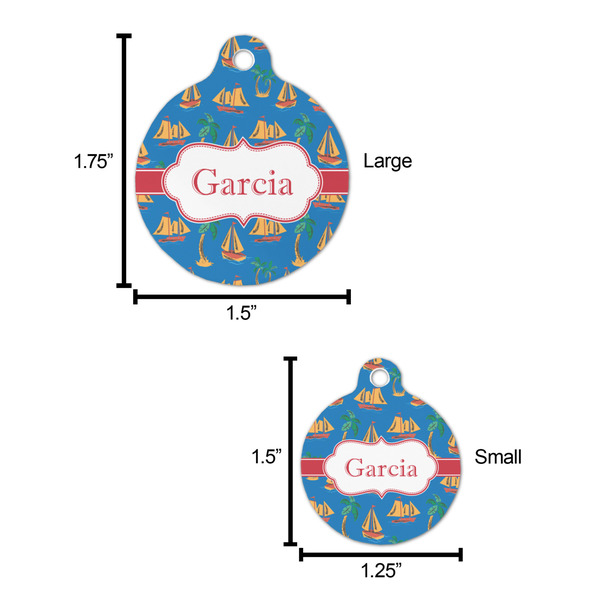 Boats & Palm Trees Round Pet ID Tag - Large - Comparison Scale