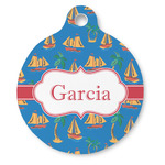 Boats & Palm Trees Round Pet ID Tag - Large (Personalized)