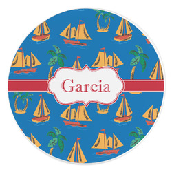 Boats & Palm Trees Round Stone Trivet (Personalized)