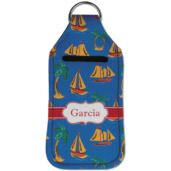 Boats & Palm Trees Sanitizer Holder Keychain - Large (Front)
