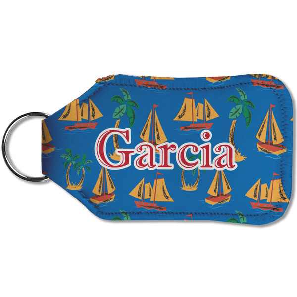 Boats & Palm Trees Sanitizer Holder Keychain - Small (Back)