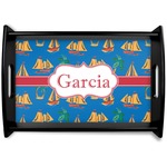 Boats & Palm Trees Black Wooden Tray - Small (Personalized)