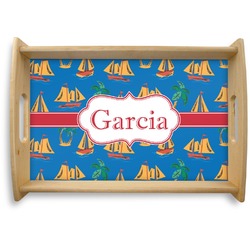 Boats & Palm Trees Natural Wooden Tray - Small (Personalized)