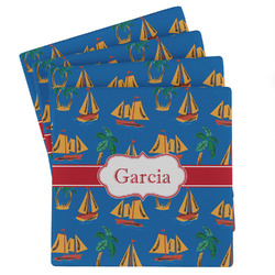 Boats & Palm Trees Absorbent Stone Coasters - Set of 4 (Personalized)