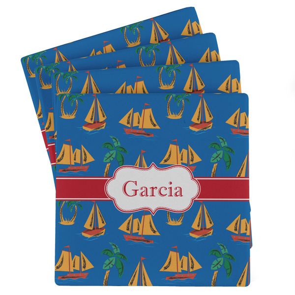 Custom Boats & Palm Trees Absorbent Stone Coasters - Set of 4 (Personalized)