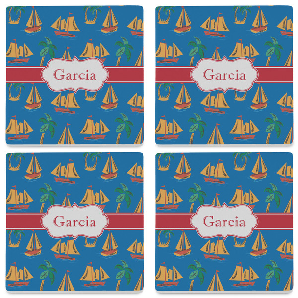 Boats & Palm Trees Set of 4 Sandstone Coasters - See All 4 View