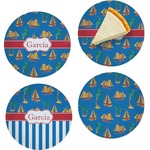 Boats & Palm Trees Set of 4 Glass Appetizer / Dessert Plate 8" (Personalized)