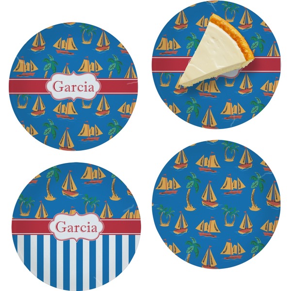 Custom Boats & Palm Trees Set of 4 Glass Appetizer / Dessert Plate 8" (Personalized)