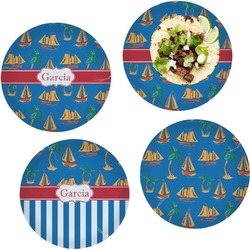 Boats & Palm Trees Set of 4 Glass Lunch / Dinner Plate 10" (Personalized)