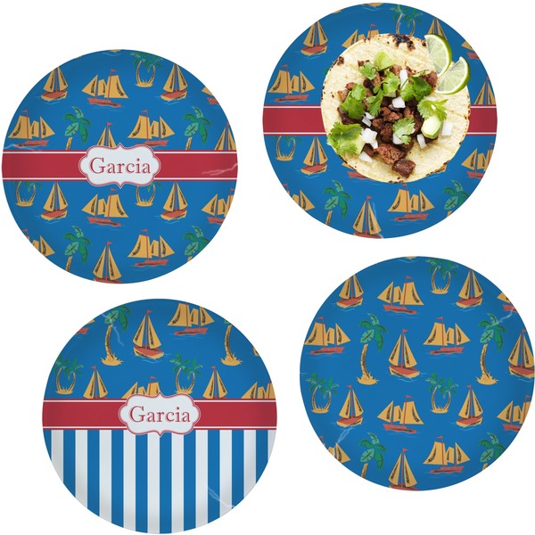 Custom Boats & Palm Trees Set of 4 Glass Lunch / Dinner Plate 10" (Personalized)