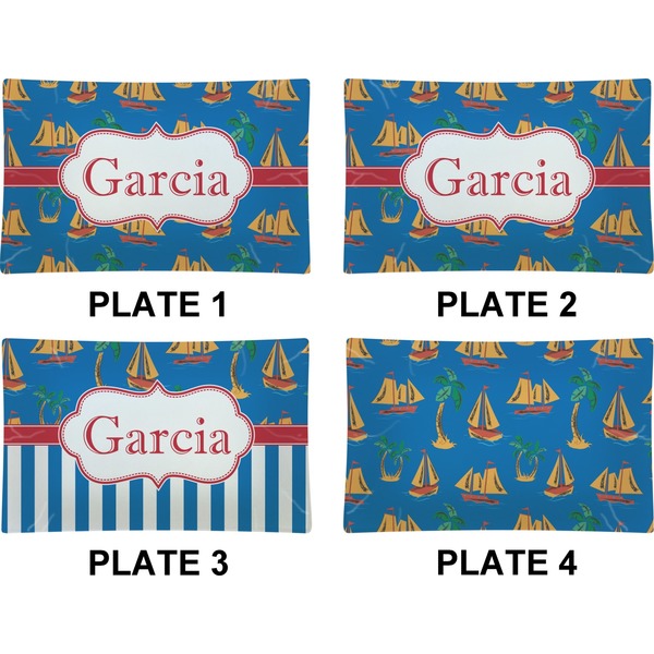 Boats & Palm Trees Set of Rectangular Dinner Plates (Approval)