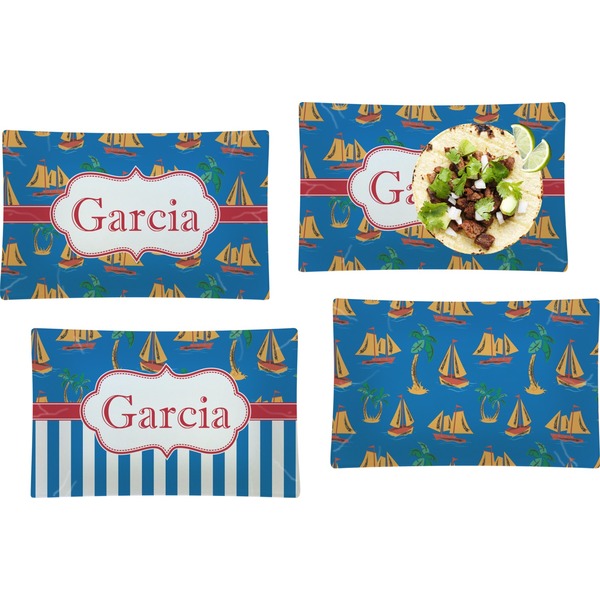 Custom Boats & Palm Trees Set of 4 Glass Rectangular Lunch / Dinner Plate (Personalized)