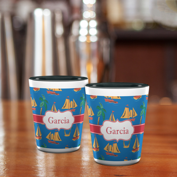 Boats & Palm Trees Shot Glass - Two Tone - LIFESTYLE