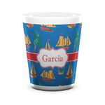 Boats & Palm Trees Ceramic Shot Glass - 1.5 oz - White - Set of 4 (Personalized)