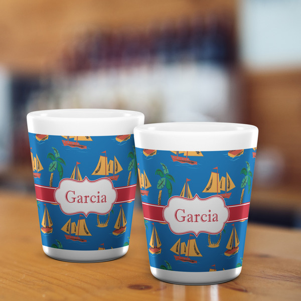 Boats & Palm Trees Shot Glass - White - LIFESTYLE