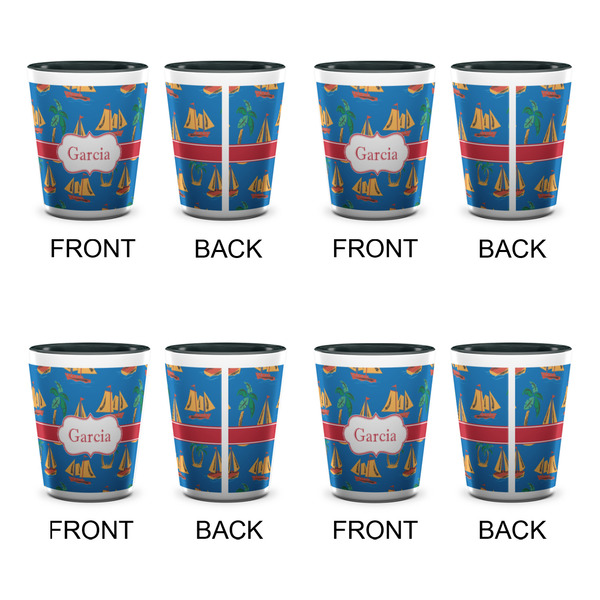 Boats & Palm Trees Shot Glassess - Two Tone - Set of 4 - APPROVAL