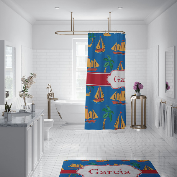 Boats & Palm Trees Shower Curtain - Custom Size