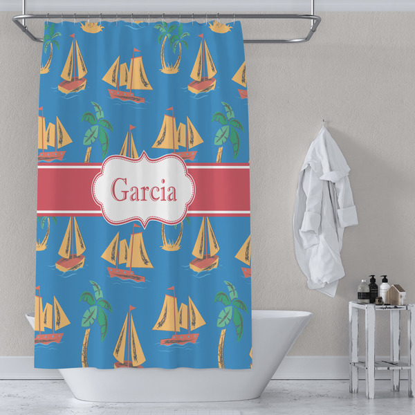 Boats & Palm Trees Shower Curtain Lifestyle
