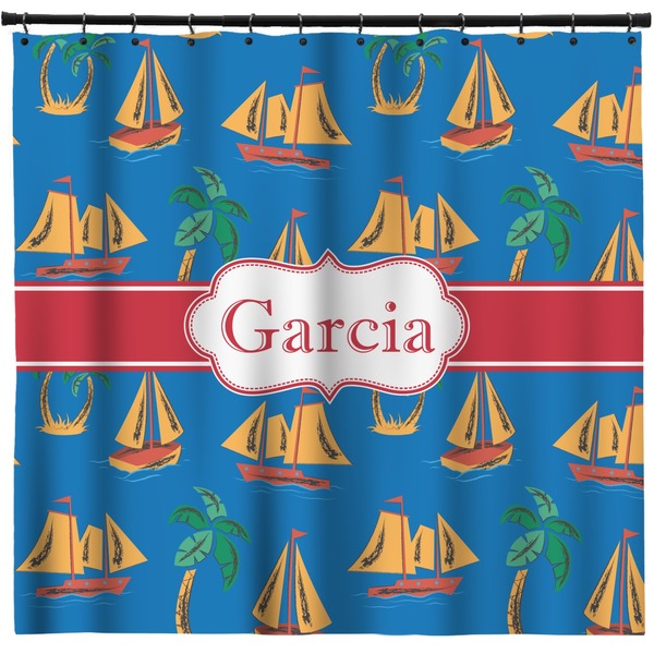 Custom Boats & Palm Trees Shower Curtain - 71" x 74" (Personalized)