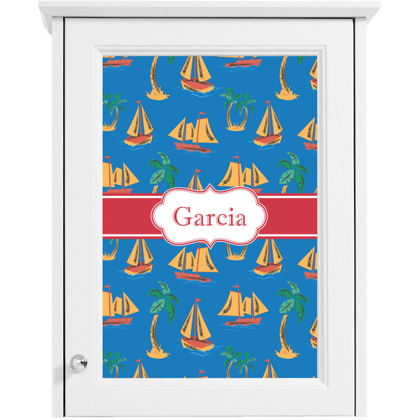 Boats & Palm Trees Single White Cabinet Decal